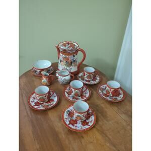 Vintage Partial Japanese Kutani Porcelain Tea Or Coffee Set
